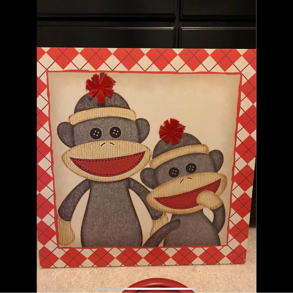 Sock Monkey Wall Art with Red Accents